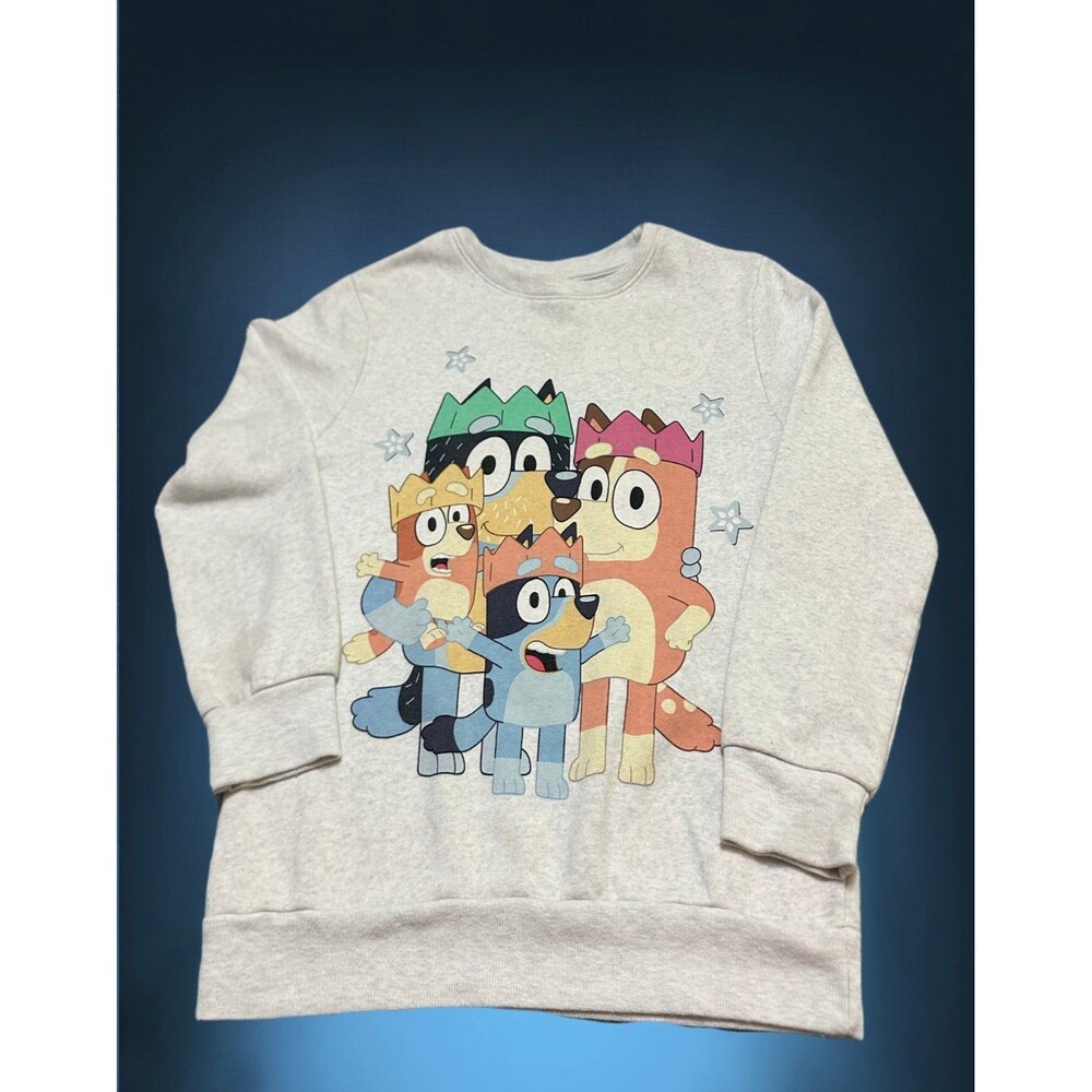 Kids Light Grey Bluey Family Graphic Crewneck Sweatshirt XL